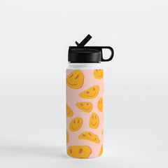 70s retro yellow smile face illustration  Water Bottle