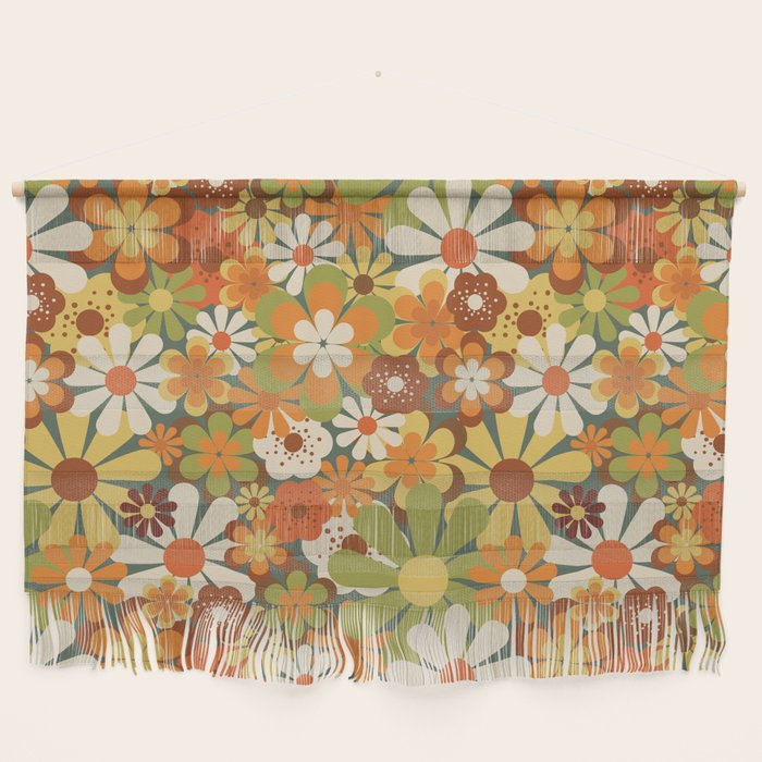 70's Retro Flowers Print Wall Hanging