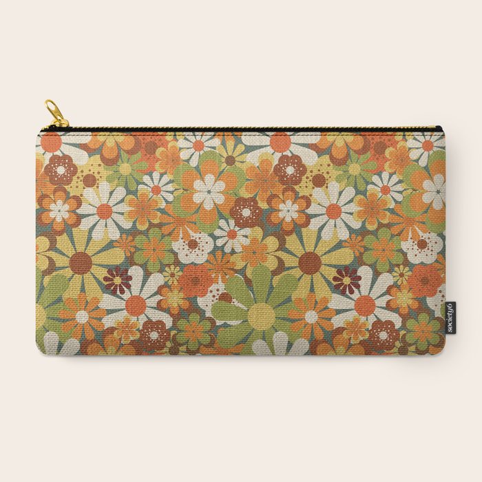 70's Retro Flowers Print Carry All Pouch