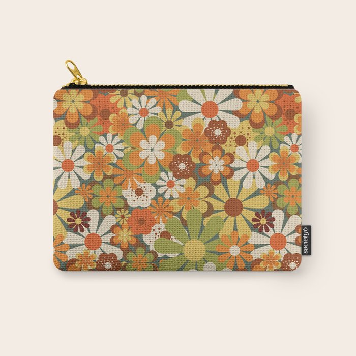 70's Retro Flowers Print Carry All Pouch