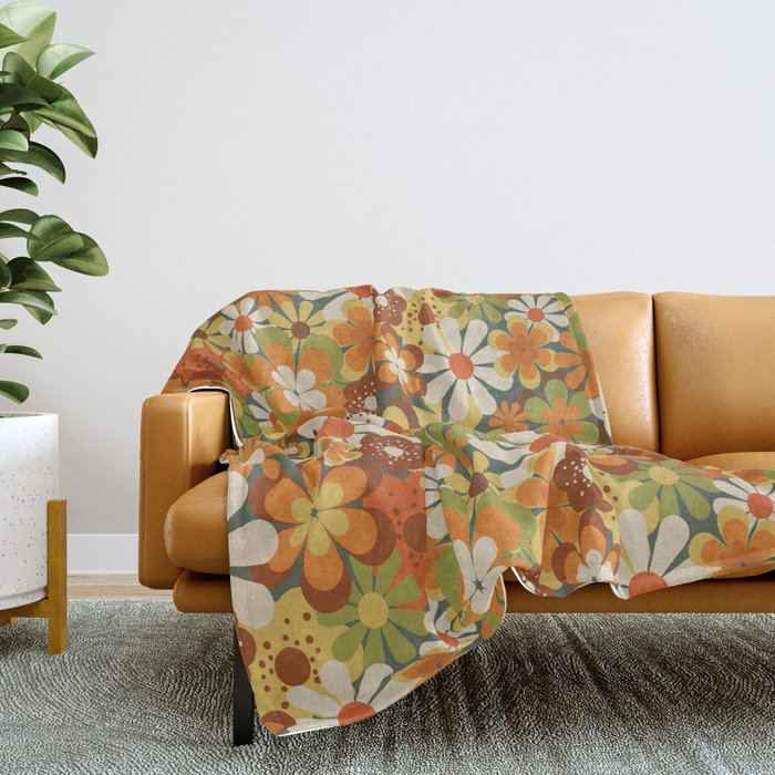 70's Retro Flowers Print Throw Blanket