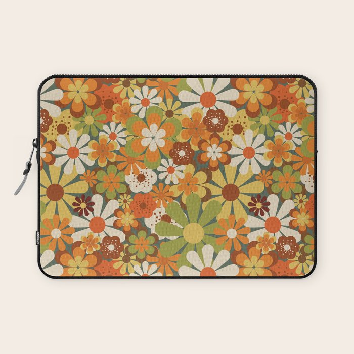 70's Retro Flowers Print Laptop Sleeve