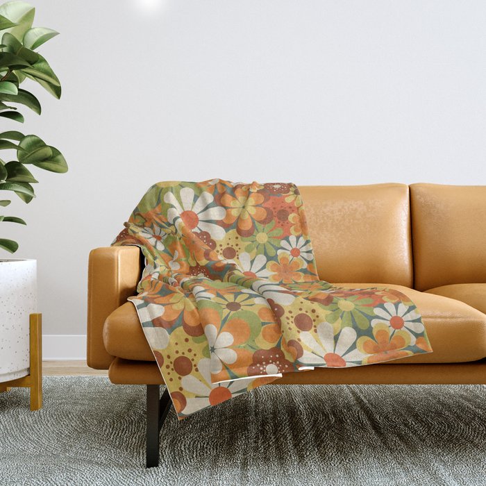 70's Retro Flowers Print Throw Blanket