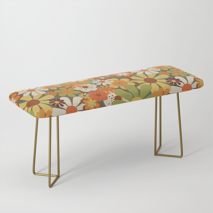 70's Retro Flowers Print Bench