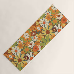 70's Retro Flowers Print Yoga Mat