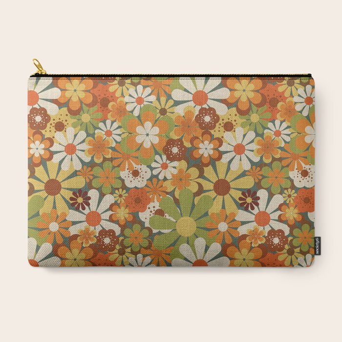 70's Retro Flowers Print Carry All Pouch