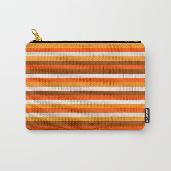 70s Fine Stripes in Retro Orange and Brown Carry All Pouch