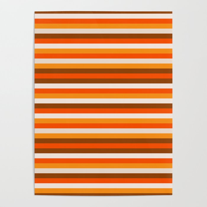 70s Fine Stripes in Retro Orange and Brown Poster