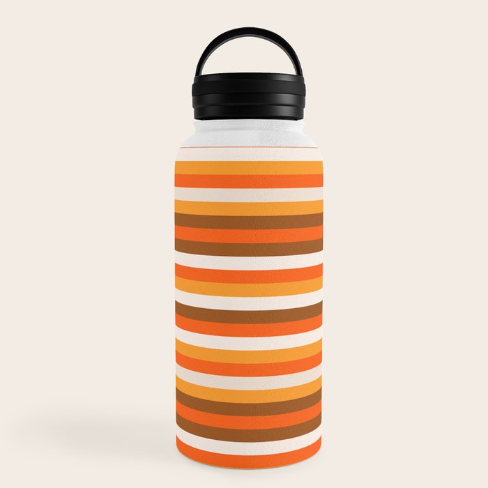 70s Fine Stripes in Retro Orange and Brown Water Bottle