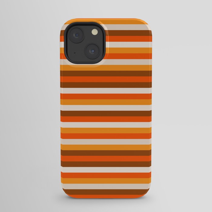 70s Fine Stripes in Retro Orange and Brown iPhone Case