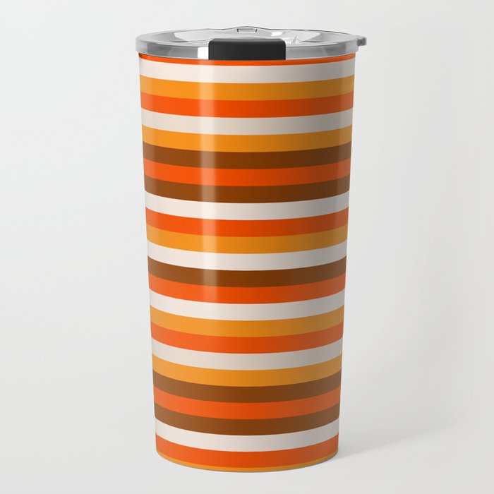 70s Fine Stripes in Retro Orange and Brown Travel Mug