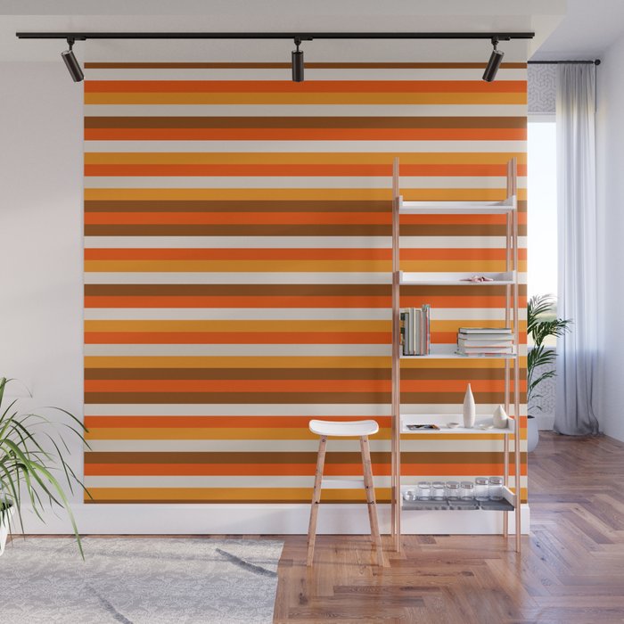70s Fine Stripes in Retro Orange and Brown Wall Mural