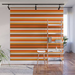 70s Fine Stripes in Retro Orange and Brown Wall Mural