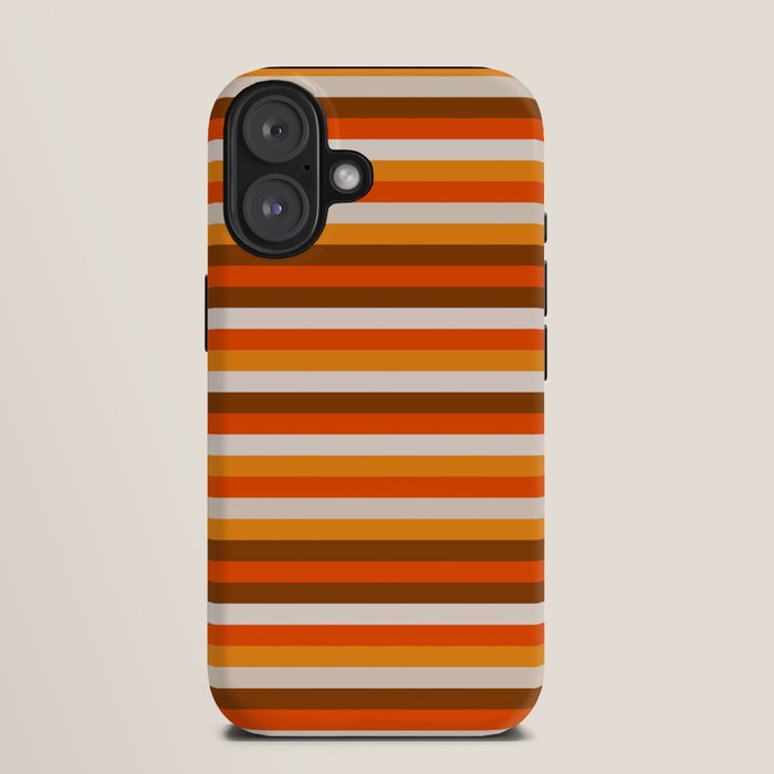 70s Fine Stripes in Retro Orange and Brown iPhone Case
