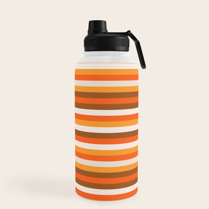 70s Fine Stripes in Retro Orange and Brown Water Bottle