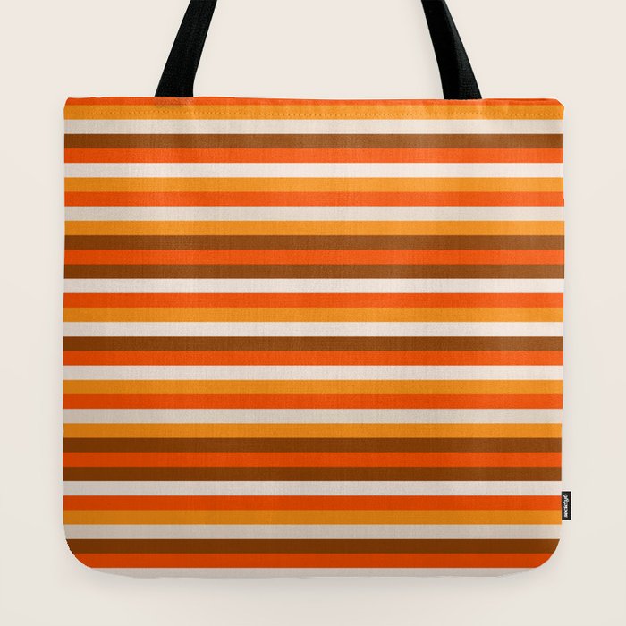 70s Fine Stripes in Retro Orange and Brown Tote Bag