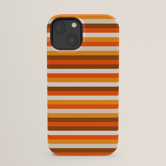 70s Fine Stripes in Retro Orange and Brown iPhone Case