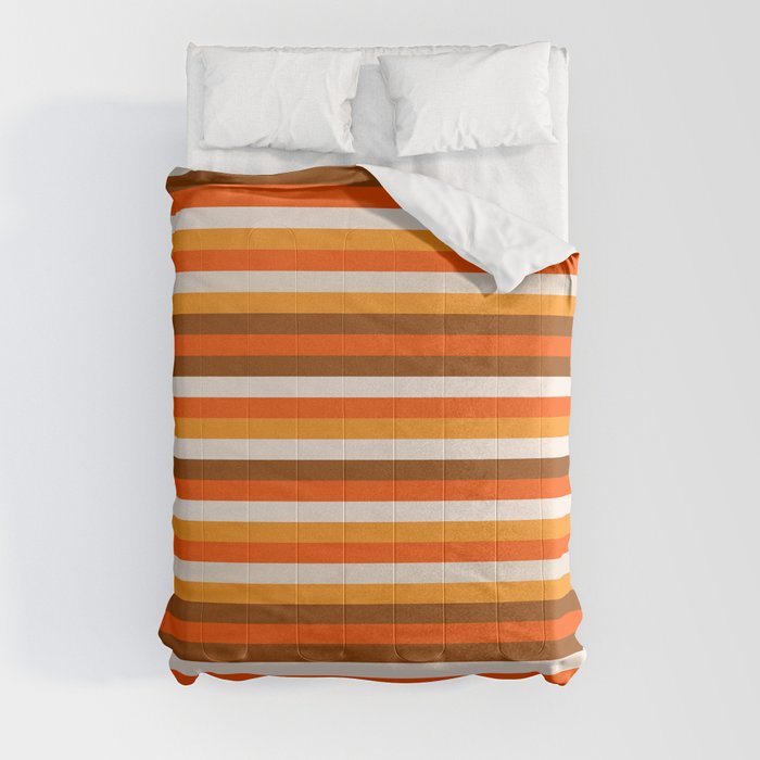 70s Fine Stripes in Retro Orange and Brown Comforter