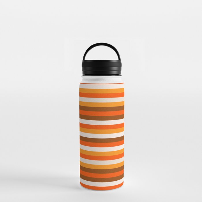 70s Fine Stripes in Retro Orange and Brown Water Bottle