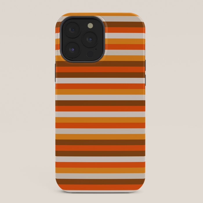 70s Fine Stripes in Retro Orange and Brown iPhone Case