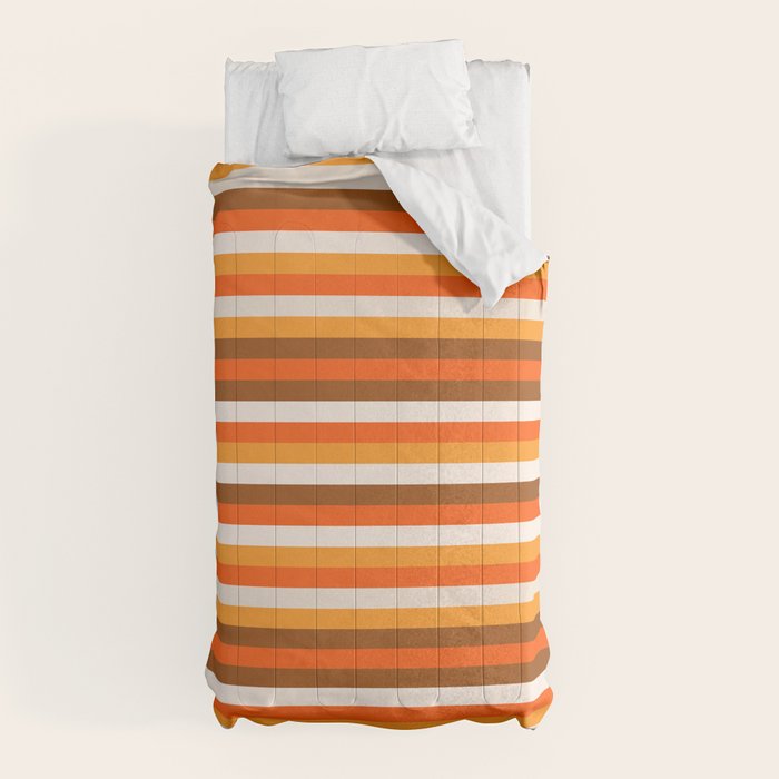 70s Fine Stripes in Retro Orange and Brown Comforter