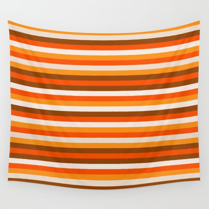 70s Fine Stripes in Retro Orange and Brown Wall Tapestry