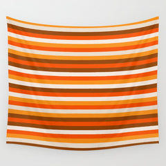 70s Fine Stripes in Retro Orange and Brown Wall Tapestry