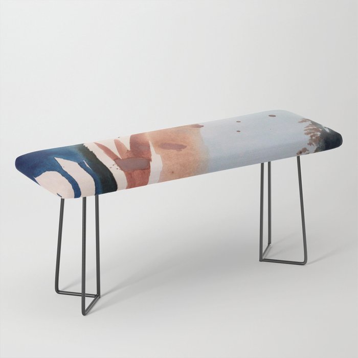 708 - a minimal mixed media abstract piece in blues, pinks, and white Bench