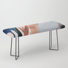 708 - a minimal mixed media abstract piece in blues, pinks, and white Bench