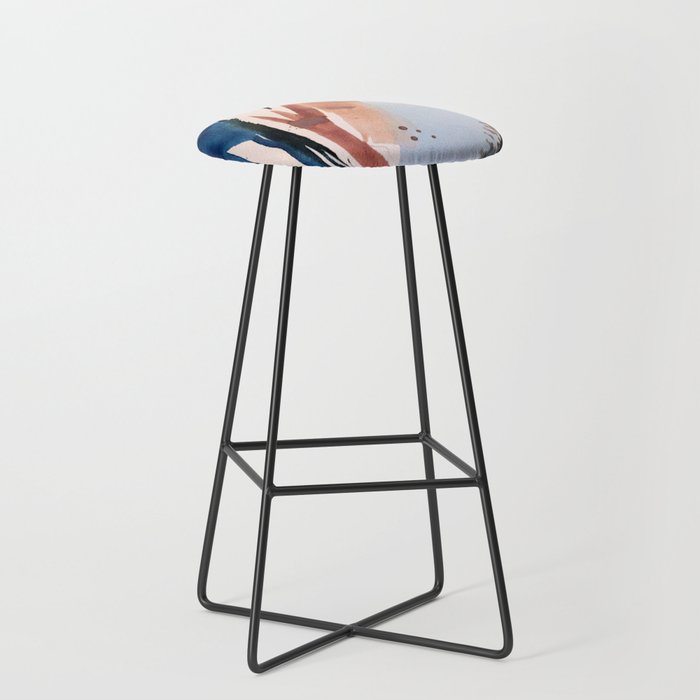 708 - a minimal mixed media abstract piece in blues, pinks, and white Stool