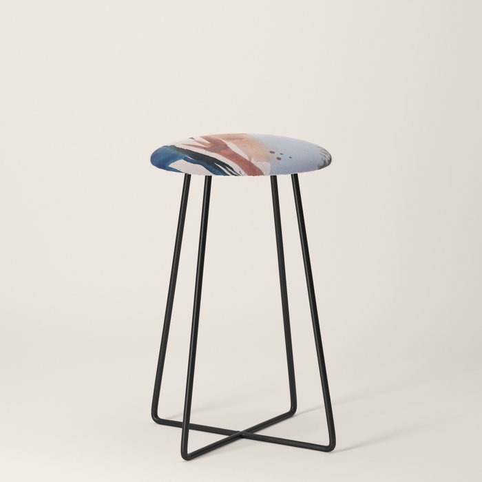 708 - a minimal mixed media abstract piece in blues, pinks, and white Stool