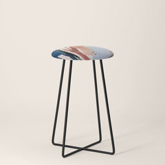 708 - a minimal mixed media abstract piece in blues, pinks, and white Stool