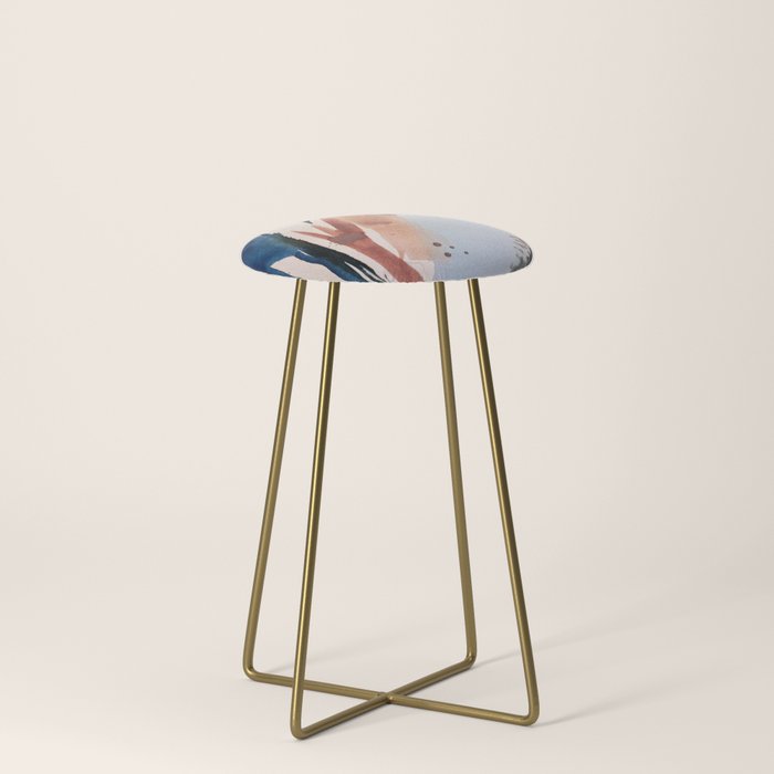 708 - a minimal mixed media abstract piece in blues, pinks, and white Stool