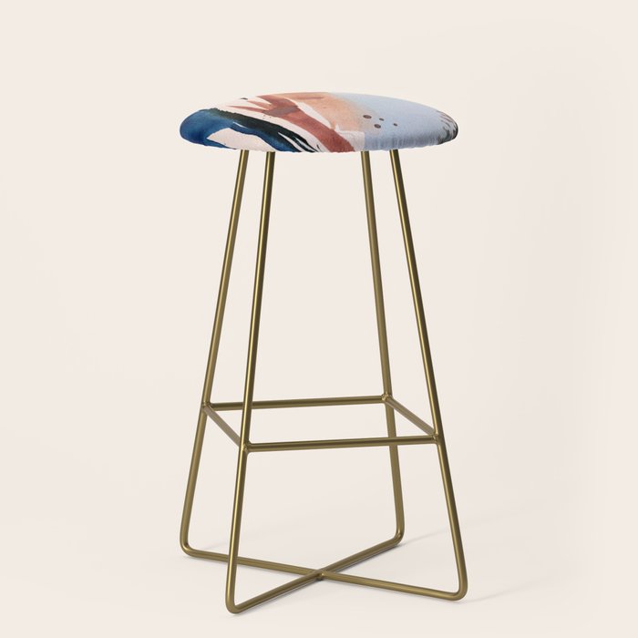 708 - a minimal mixed media abstract piece in blues, pinks, and white Stool