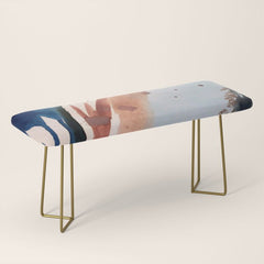 708 - a minimal mixed media abstract piece in blues, pinks, and white Bench