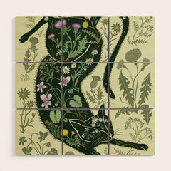 A Cat in the Wildflowers Wood Wall Art