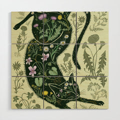 A Cat in the Wildflowers Wood Wall Art