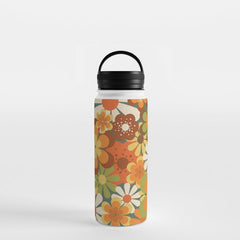 70's Retro Flowers Print Water Bottle