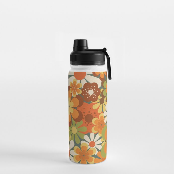 70's Retro Flowers Print Water Bottle
