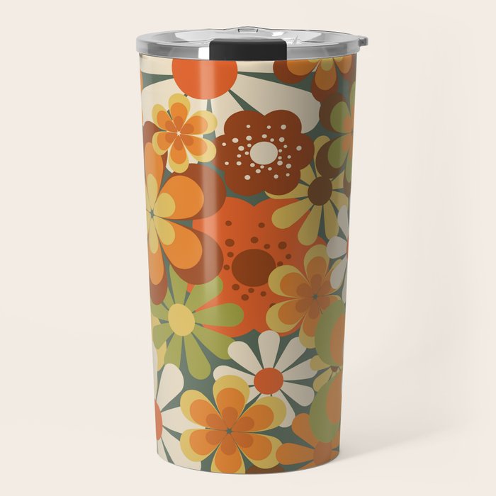 70's Retro Flowers Print Travel Mug