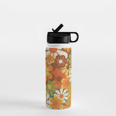 70's Retro Flowers Print Water Bottle