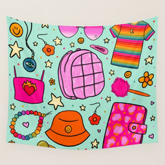 90's Things Print Wall Tapestry