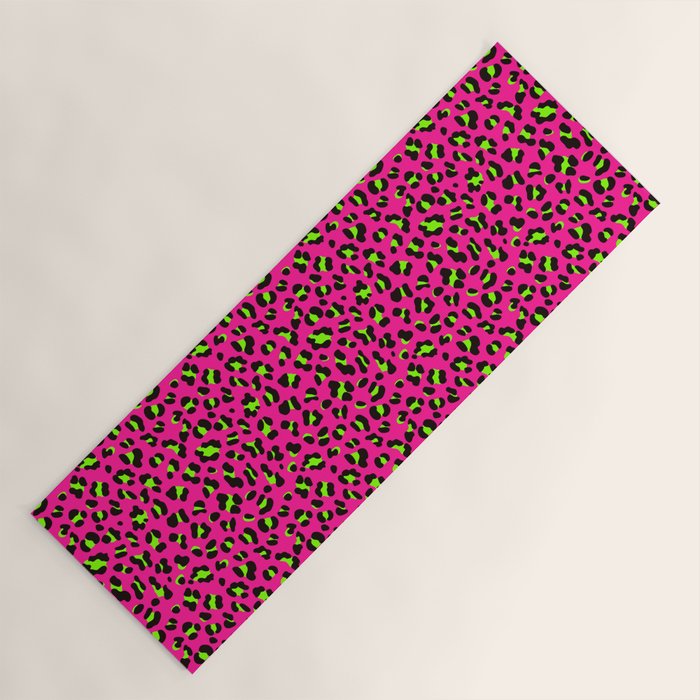 80s Neon Pink and Lime Green Leopard Yoga Mat