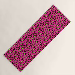 80s Neon Pink and Lime Green Leopard Yoga Mat