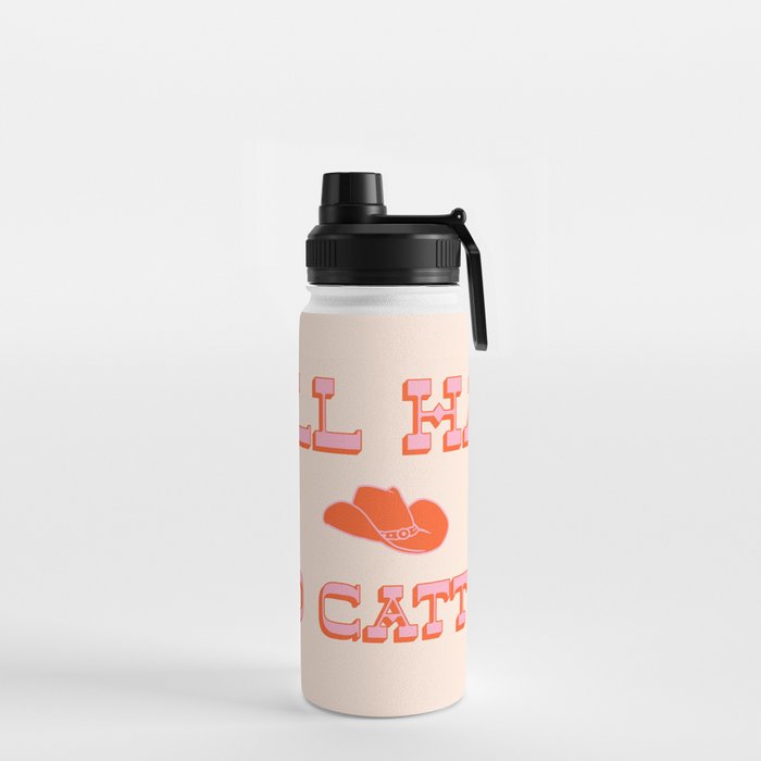 "All hat no cattle" in pink and orange retro western letters Water Bottle