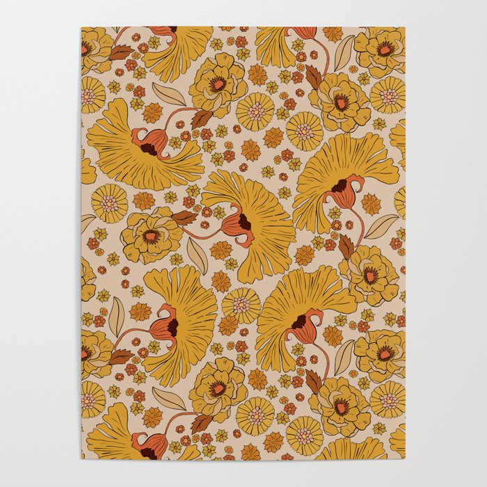 70s Floral Pattern Poster