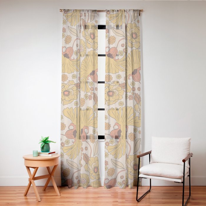 70s Floral Pattern Window Curtain