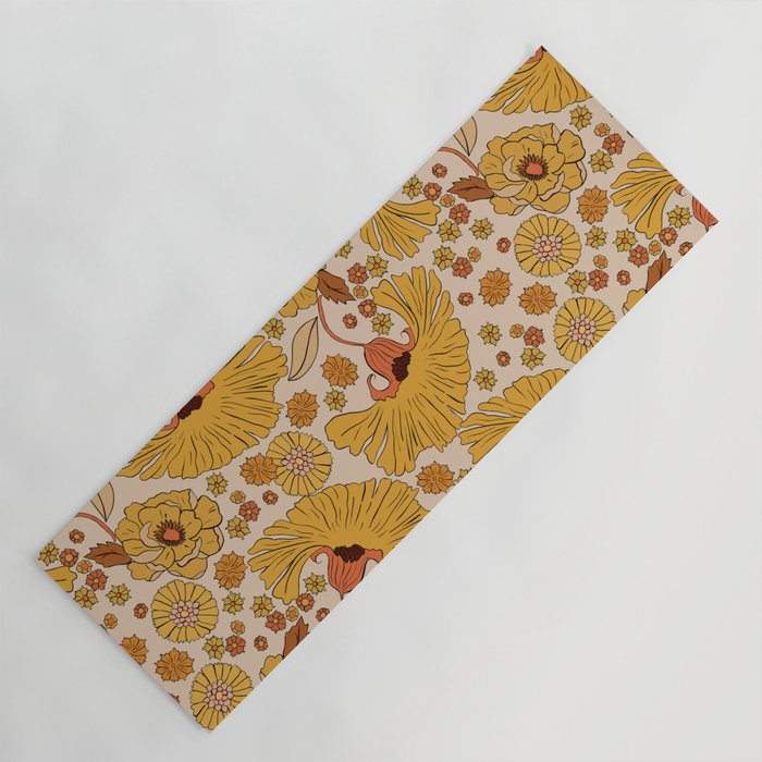 70s Floral Pattern Yoga Mat