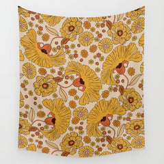 70s Floral Pattern Wall Tapestry