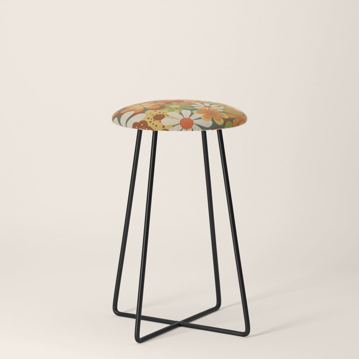 70's Retro Flowers Print Stool